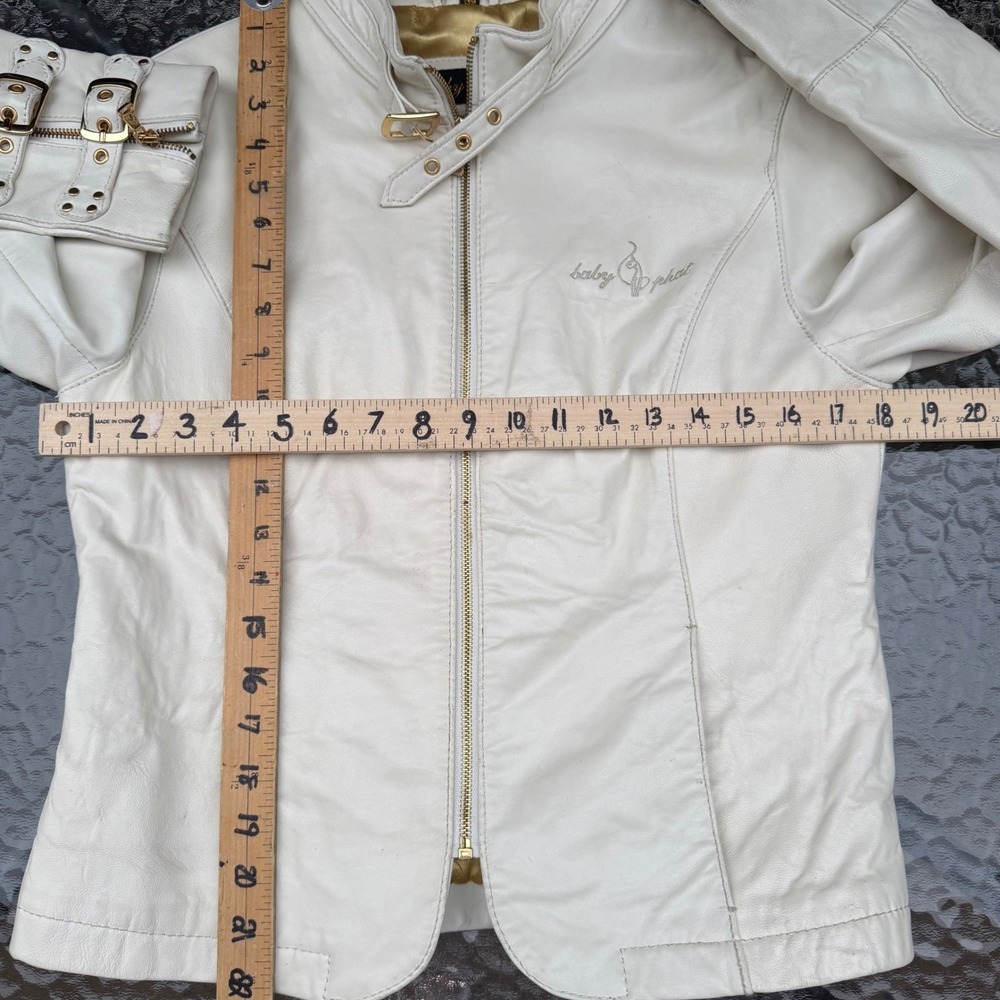 Baby Phat White Leather Moto Jacket Vintage Y2K Rare Gold Hardware Baddie Bratz - Picture 6 of 16